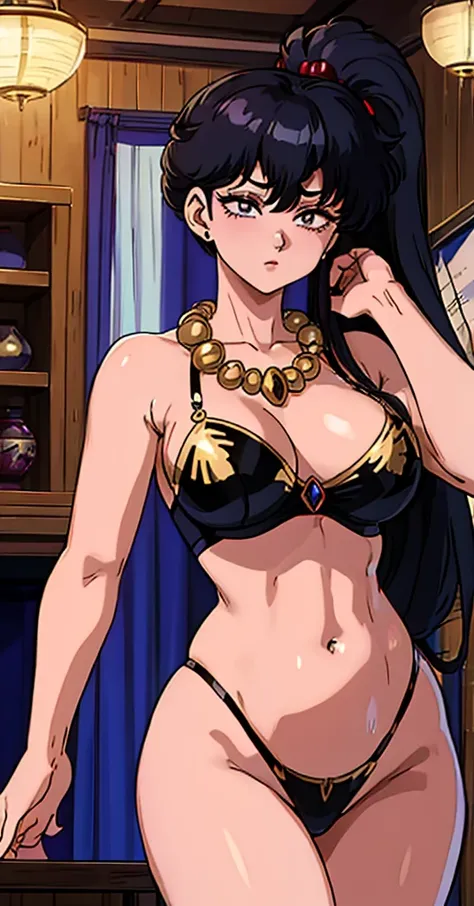 Kunou Kodachi, Kind Face、Detailed eyes、Gaze Here、Belly Dancer、Side Tail、Gold Necklace、8K, High resolution、palace、whole body、Sweat、Plump face、Droopy eyes、