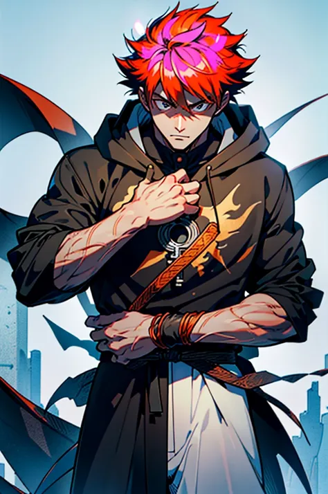 (Best Quality:0.8), (Best Quality:0.8), perfect anime illustration, anime boy in black hoodie with orange hair and blue eyes, a character portrait inspired by Kentaro Miura, tumblr, what is?, kentaro miura manga art style, orange hair anime boy, KenTaro Mi...