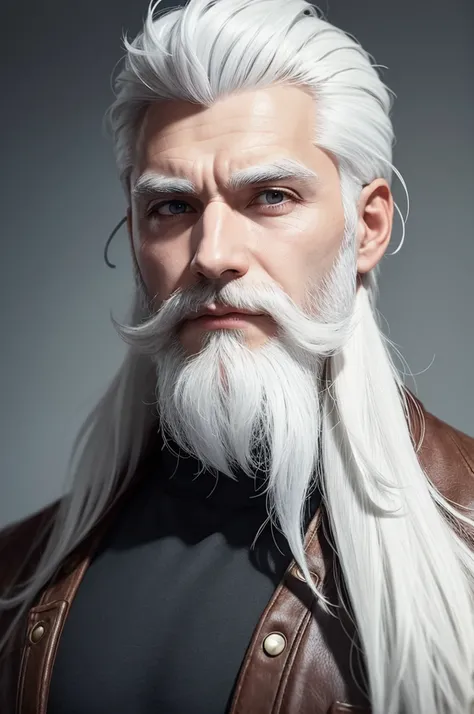 Character with white hair and a beard on his face 