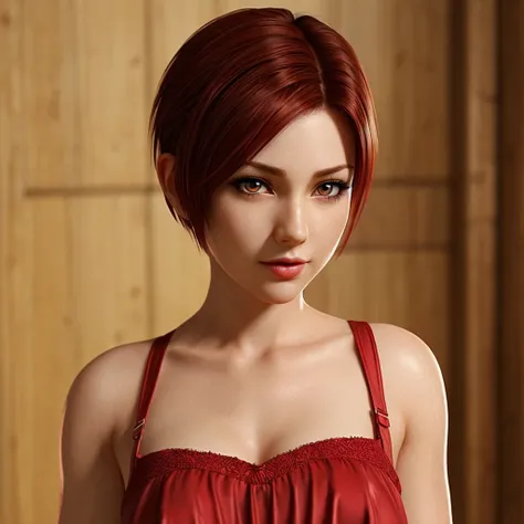 beautiful girl, close up,  face shot, woman, solo, sexy body, (cute:1.3), (([Hot red hair], [pixie bob], [crinoline])), realistic, (cute), (detailed face), detailed eyes, detailed iris, cameltoe,,