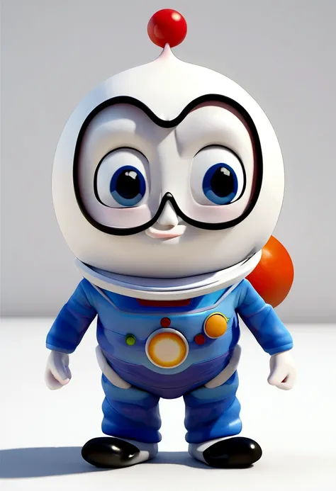 a happy cute kid standing short hair, wearing a space costume, , White background, barnet, tom, Pixar-style, ....3d, Cartoon s, face detailed, asymmetrical 16k