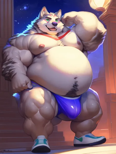 Badass Zootopia Corpulent Bear Kid, Anime style, full body image, neighborhood style, big obese (very Hairy), in Zootopia Steps Weight gain progress in underwear clothes, He is a huge obese Glotton, He is a underwear super model, He is using protein to gro...