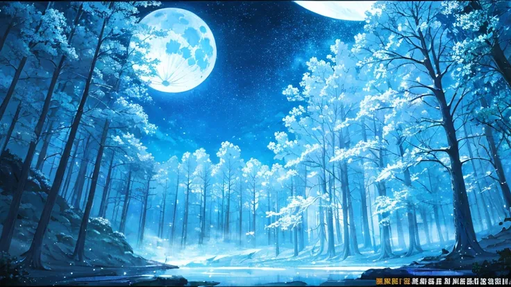 Moon Forest Images　Emotional watercolor painting　so beautiful　Ultra high quality　Fantasy　Blue image