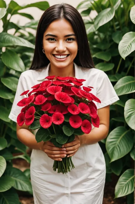 Very excited woman with red lenveria
