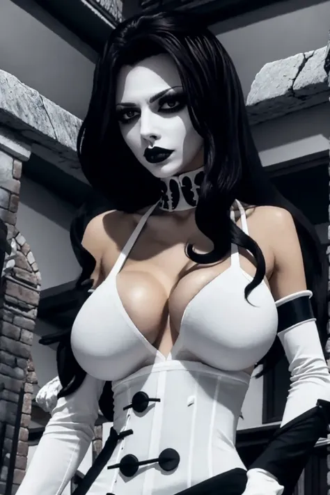 And the canes, blackquality hair, white skin covered in white makeup, big boobies, black gothic punk clothes