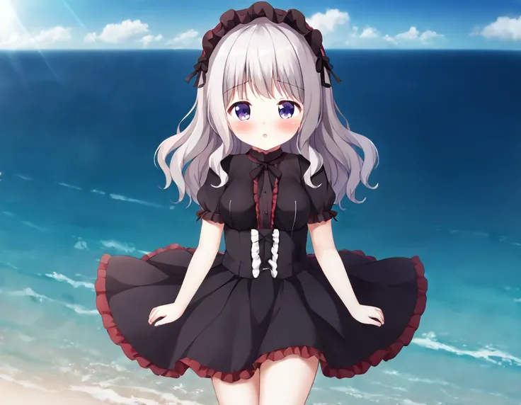 Cute beautiful girl、blush、Beautiful Lips、Beautiful Eyes、Short Gothic Lolita、The skirt is blown up by the wind、Bouncing breasts、Wavy Hair、Dynamic Action