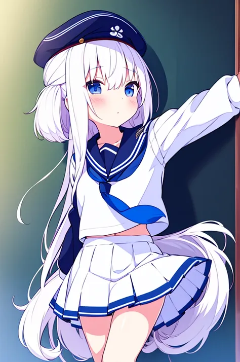 school gymnasium　primary school girl　
8 years　by plan　long white hair blue eyes white are （（1 person））　white sailor uniform half...