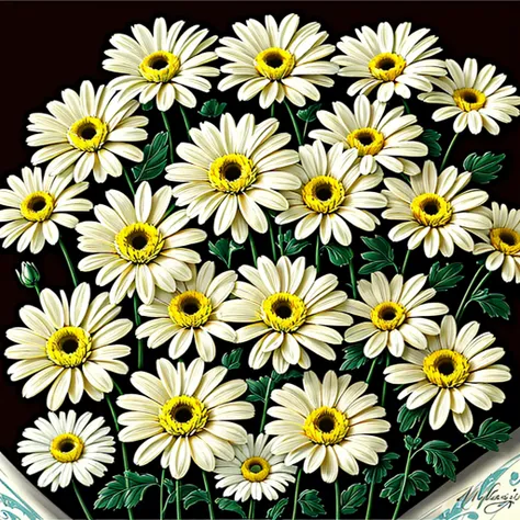 masterpiece, maximum resolution, Realism of photography, bouquet of large white chrysanthemums 11 pieces, Very lush, detailed drawing of elements, on a soft bed background