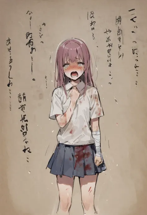 Physical abuse、Lots of bruises、Girl、Girl、Short、Younger、Lower school year、Baby Face、flat chest、Watery eye、Marks of being beaten、Violence、Scared、In elementary school、Bandage、mini skirt、T-Shirts
