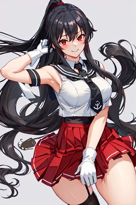 best quality, masterpiece, highres, solo, {yahagi_kantaicollection:1.15}, long_hair, black_hair, ponytail, red_eyes, sidelocks, ...