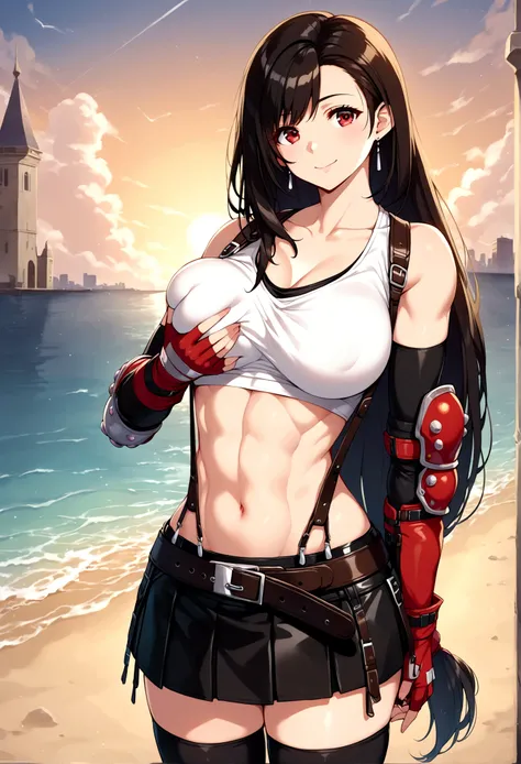 score_9, score_8_up, score_7_up,score_6, score_5, score_4,BREAK , from front,from front,breast focus:1,front view.cinematic angle,standing,straight-on,(upperbody:1),looking_at_viewer ,1girl, tifa lockhart, final fantasy, tareme,black hair, low-tied long ha...