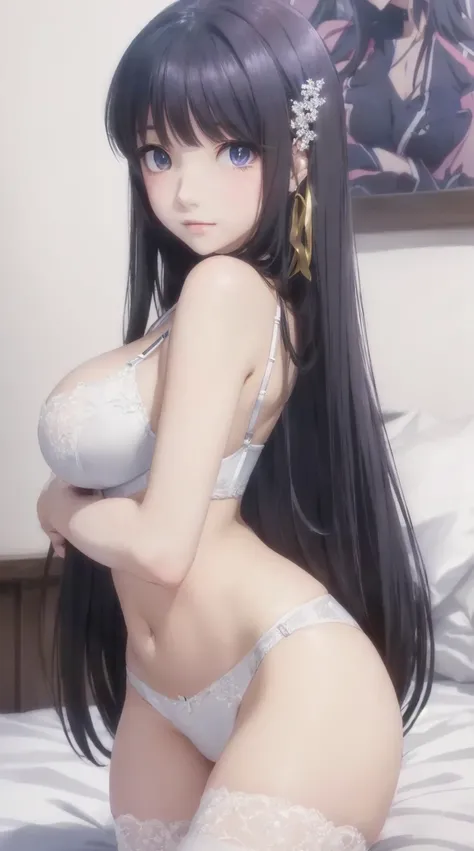 anime girl in lingerie posing on bed with large breasts, seductive anime girl, smooth anime cg art, anime best girl, ecchi, hanayamata, fine details. girls frontline, beautiful alluring anime teen, beautiful alluring anime woman, kotegawa yui, attractive a...