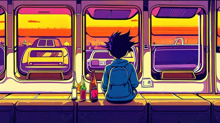 ustração anime com aesthetic de lo-fi, background lofi chill