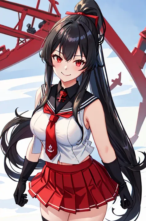 best quality, masterpiece, highres, solo, {yahagi_kantaicollection:1.15}, long_hair, black_hair, ponytail, red_eyes, sidelocks, ...