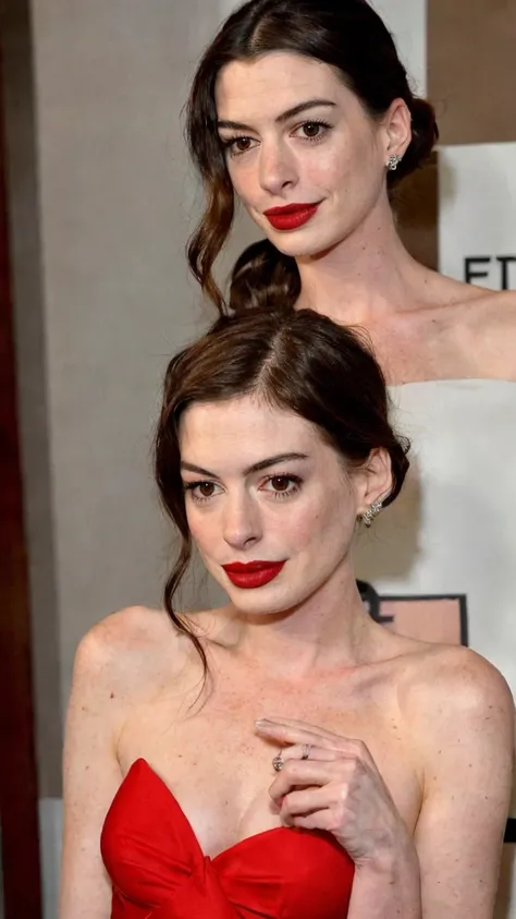 Anne Hathaway with red lipstick 