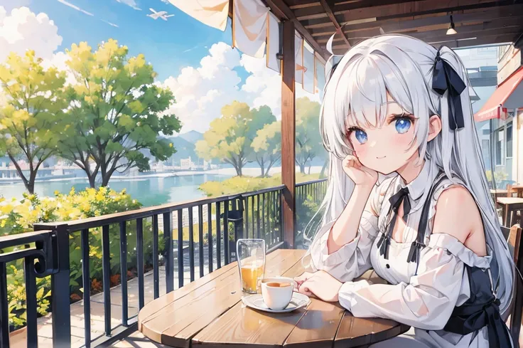 Photorealistic、Highest quality、Highest Resolution、Highest quality、８Ｋ、1人のBeautiful woman、Beautiful woman、Beautiful woman、noon、Cafe Terrace、stylish lunch、looks delicious