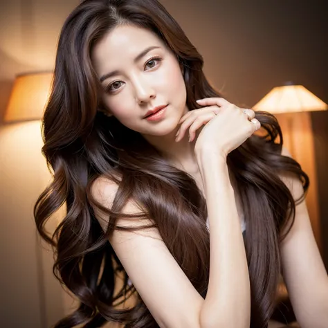 Beautiful mature woman with wavy long hair, she is alluring, Sexy Mature, Ultra-high resolution,(Realistic:1.4), ((Highest quality)), ((masterpiece)), (be familiar with),