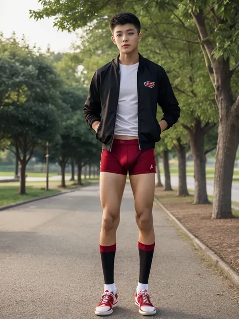 16 years old teenagers , very young , light-skin , wearing an dark red sexy underwear, tmasterpiece，k hd，the feet，Transparent sports vest，semi transparent，black long socks，The barefoot , red colour , handsome and cute , extreme cute boy , white skin , dark...