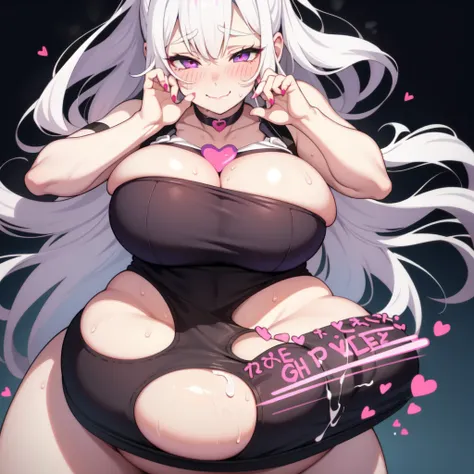 1girl,heart-shaped pupils,fingernails,hands on own face,white hair,purple eyes,(blush:1.1),choker,upper body,trembling,sweat,sweatdrop,heart,(speed lines:1.1),medium breasts, ((heavy breathing:1.3)), love, heart, crop top, happy, smile