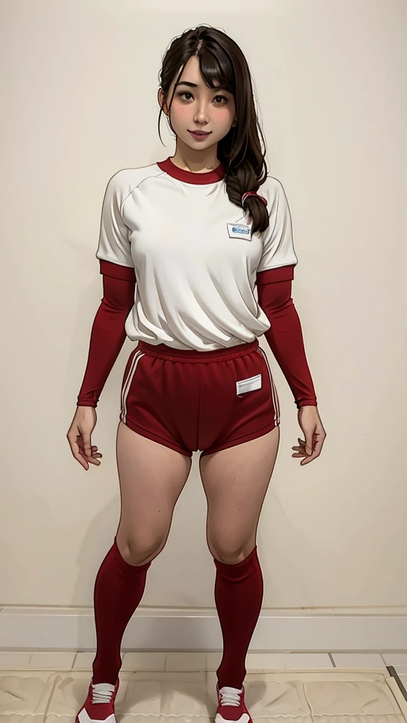 arafed lady in gym uniform, full body, standing.