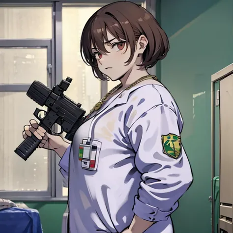 carl brutananadilewdki holding uzi gun on brazil hospital room, guillaume singelin style