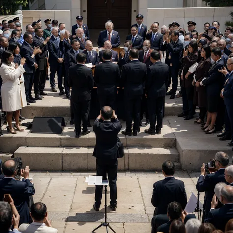 Presidential band, swearing-in of president with his back to the public, councilors