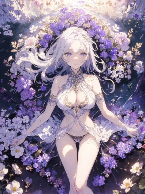 (with a woman in the bottom right of photo:1.5, in white garden:1.5), Masterpiece, best quality, (very detailed CG unity 8k wallpaper), (best quality), High definition RAW color art, Animation,sculptures, (black Marble Skin), (((Ultra detailed elegant))), ...