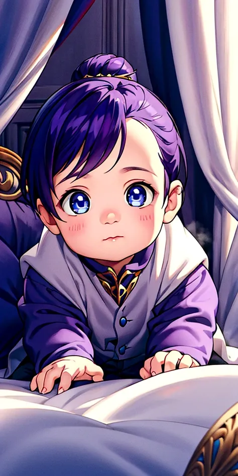 BABY boy, dark purple hair, blue eyes, prince