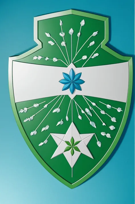 Traditionally shaped shield with smooth, modern edges, divided into three sections of green colors, White and blue. Includes a plant in the green section, a DNA molecule in blue in the middle white section, and a blank microscope in the blue section.