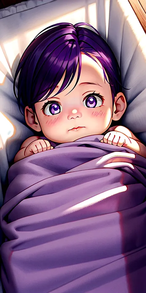 newborn baby boy, dark purple hair,