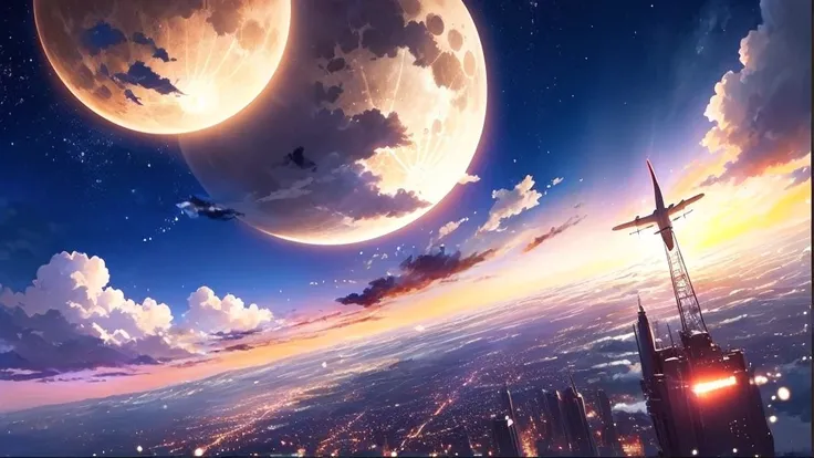 anime, null, cloud, performer, Moon, plane, plane, plane, plane, plane, plane, plane, 宇宙のnull. by Makoto Shinkai, Makoto Shinkai Cyril Rolland, makoto shinkai!, makoto shinkai!!, ( ( makoto shinkai ) )