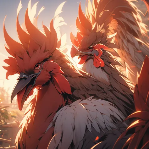 Close up view of a rooster in the morning light.