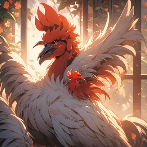 Close up view of a rooster in the morning light.