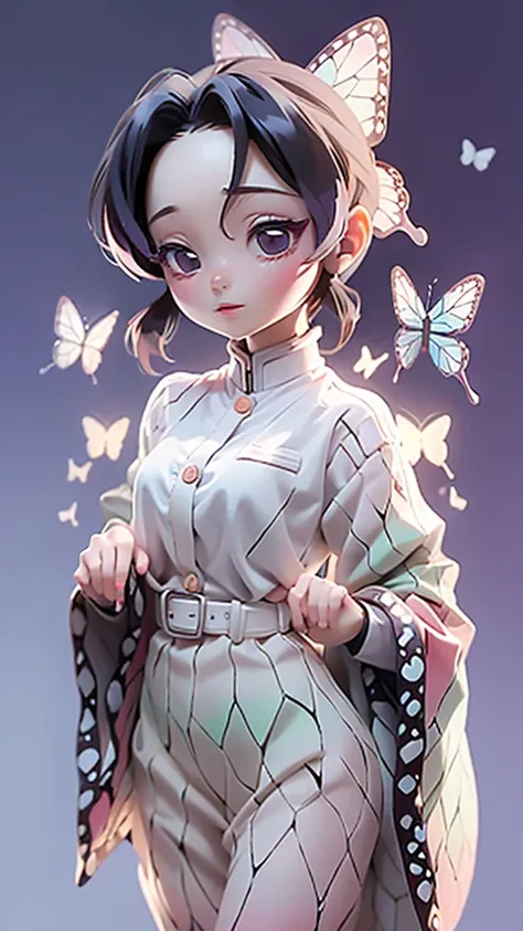 cute、mini character、butterflies are fluttering、a school uniform with a butterfly-like haori、poisonous、princess