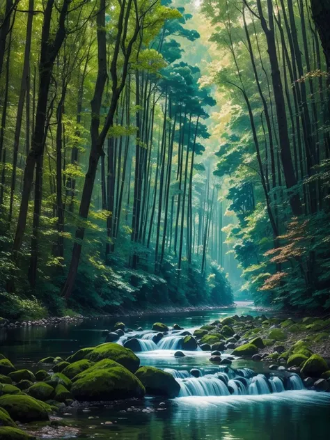 a close up of a river with trees and water in the background, a picture by Tadashi Nakayama, flickr, hudson river school, river in a forest, forest and river, green waters, river gorgeous lighting, nature in all its beauty, peaceful and serene, river in th...