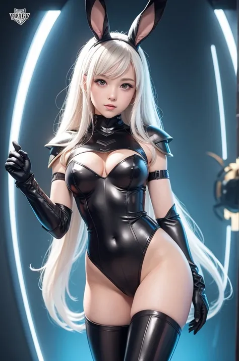 Cute bunny Girl armor in comic style Completely without clothes off