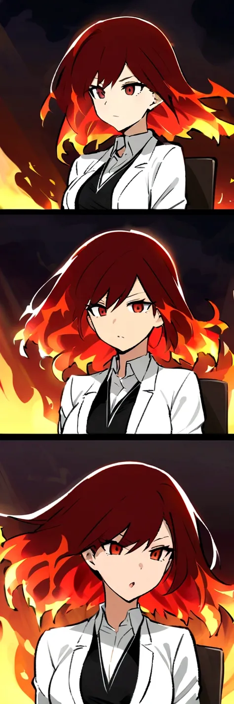 Dnd, fire ganassi, secretary, animated female, flat chested, flaming hair