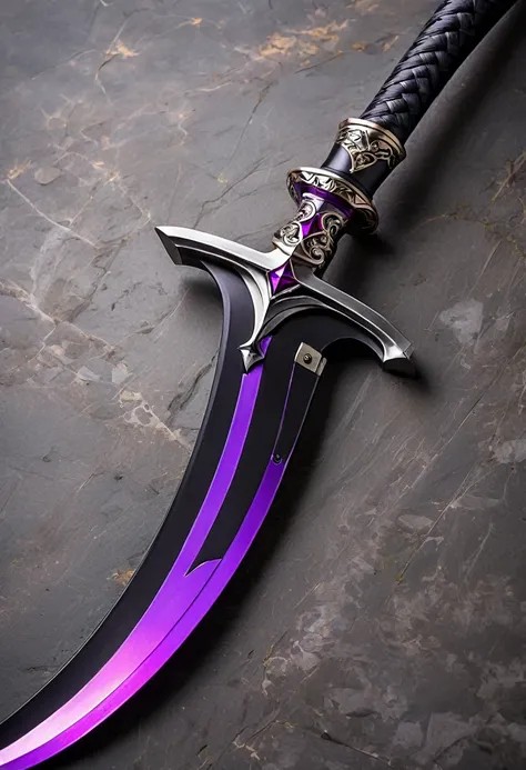 black steel curved scimitar with purple accents