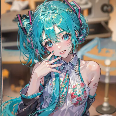 anime girl with blue hair and blue eyes posing for a picture, hatsune miku portrait, portrait of hatsune miku, mikudayo, hatsune miku short hair, anime moe artstyle, anime girl with teal hair, miku, hatsune miku, anime style 4 k, hatsune miku face, 8k artg...