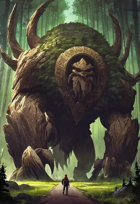 a huge creature from the forest. made by rock, earth