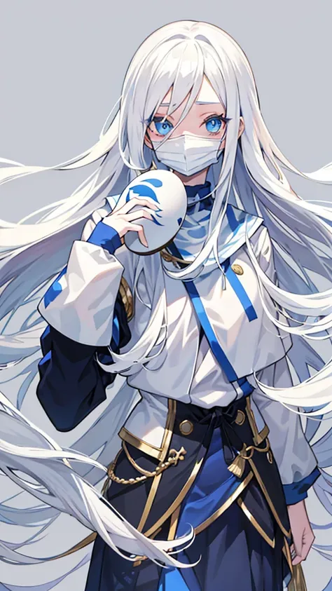 An anime girl with long white hair and blue eyes pulled off a white, patternless mask covering her face., Girls&#39; frontline style, Plow collection style, from Girls&#39; frontline, Anime style with clean details., great details. Girls&#39; frontline, Cl...