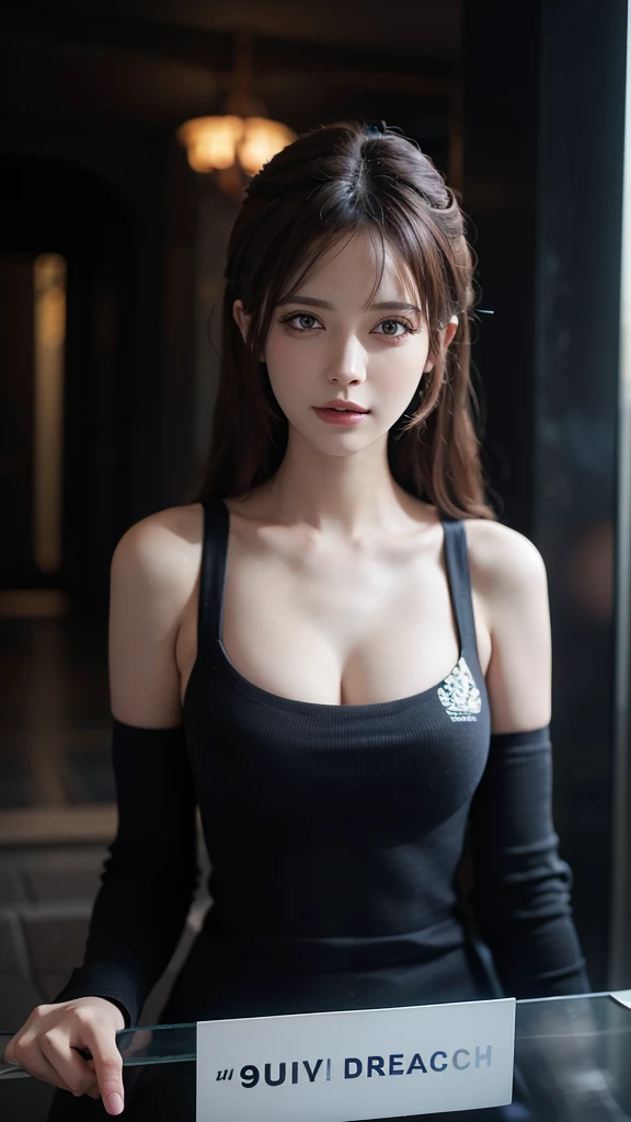 Fantasy art, photorealism, dynamic lighting, artstation, poster, volumetric lighting, very detailed faces, (official uniform: 1.4), long hair, sweater, delicate collarbone, bare shoulders, full breasts