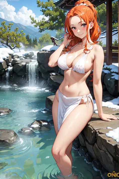 masterpiece, best quality, masterpiece, best quality, an attractive sexy mature woman in the snow, and posing stands in the japa...