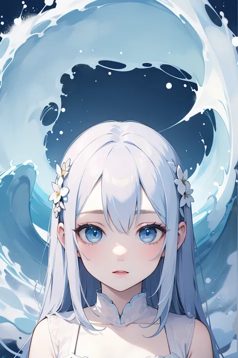 Blue-blue eyes，There is a blue halo on the head，The halo is in the shape of a wave，There is blue decoration on the head