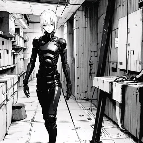 ((masterpiece)), (best quality), 
blame, tsutomu nihei, original, manga, comic, monochrome, 
cibo, cyborg, long body, 
