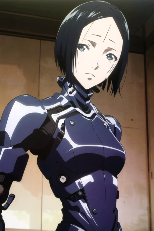 (masterpiece, top quality, best quality, official art, beautiful and aesthetic:1.4, photorealistic:1.4 ),questionable, sexy,
 blame,  safeguard, exterminator, creepy,
 1girl, sanakan,  tsutomu nihei, short hair, forehead mark, arm cannon, GBEAC