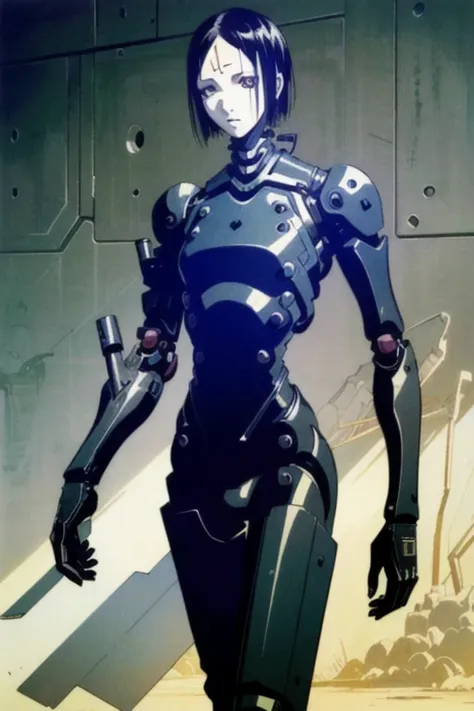 (masterpiece, top quality, best quality, official art, beautiful and aesthetic:1.4, photorealistic:1.4 ),questionable, sexy,
 blame,  safeguard, exterminator, creepy,
 1girl, sanakan,  tsutomu nihei, short hair, forehead mark, arm cannon, GBEAC