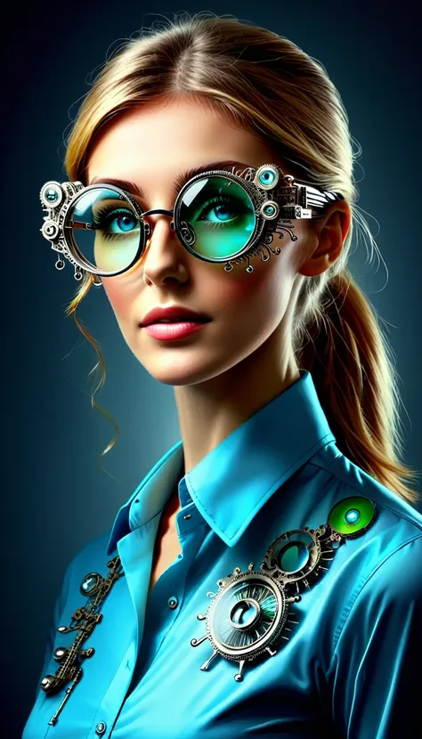 wearing optician glasses with fully detailed optical mechanism