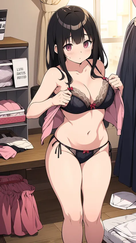 High resolution、4K quality、Highest quality、younger sister、Lolita、pantiesが床に落ちている、Surprised expression、白のコットンpanties、panties、used underwear、Crotch stain、Discarded underwear、panties単体、Laundry basket、strip、Underwear is scattered、Underwear is scattered、床一面たくさん...