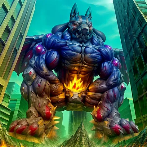 (masterpiece. official art. 8k. best quality. detailed full body. full body.)

(situation 1 : dominating mega lucario. focus GIANT mechanical Muscular mega lucario is trampling the CITY. macro. stomp. Low-angle perspective. emphasizing the immense size. Th...